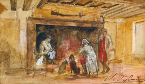 Soldiers Warming By A Fire Oil painting by Charles-Olivier De Penne