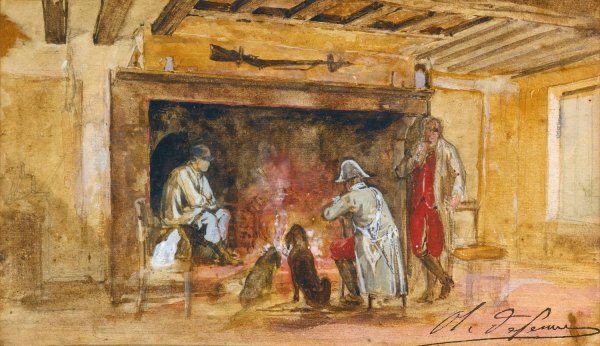 Soldiers Warming By A Fire by Charles-Olivier De Penne - Hand-Painted Oil Painting Reproduction