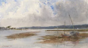River Scene with Stranded Boats by Charles Parsons Oil Painting
