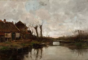 Cloudy Day Along a Dutch Canal by Charles Paul Gruppe Oil Painting