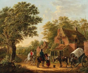 Ein kuhler Trunk vor der Raststation Oil painting by Charles-Philogene Tschaggeny