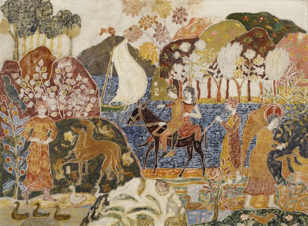 Two Figures on a Mule  by Charles Prendergast - Hand-Painted Oil Painting Reproduction