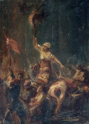 Episode de la nuit du 23 au 24 fevrier 1848 by Charles Raymond Chabrillac Oil Painting