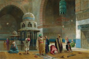 Prayer in the mosque of Sultan Hasan, Cairo by Charles Robertson Oil Painting