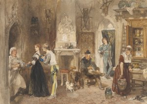 Bedienden van een kasteel in een voorvertrek verenigd by Charles Rochussen Oil Painting