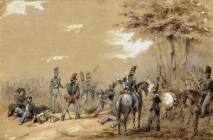 Infanterie in gevecht by Charles Rochussen Oil Painting