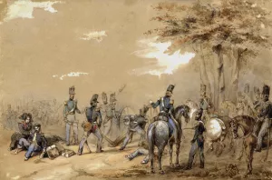 Infanterie in gevecht by Charles Rochussen Oil Painting