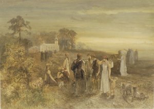 Monniken begeven zich naar een kerk, gadegeslagen door een groep Germanen by Charles Rochussen Oil Painting