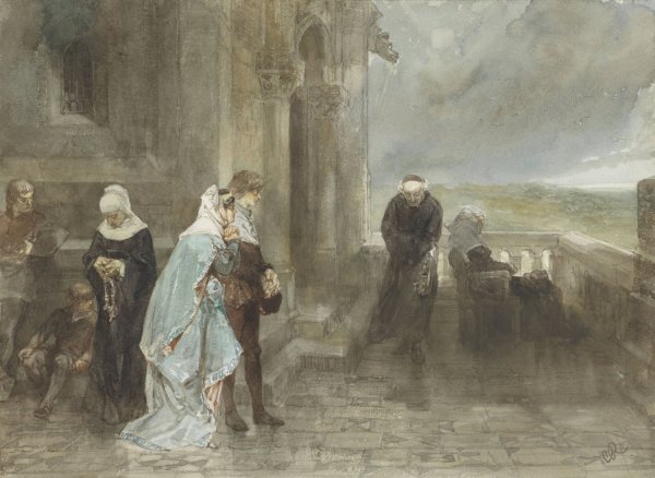 Main Product Photo of Op den uitkijk, scene uit de 12e eeuw  Painting by Charles Rochussen