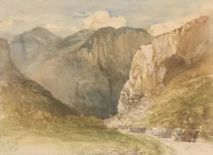Ossenkarren op een weg tussen de bergen in het kanton Sankt Gallen by Charles Rochussen Oil Painting