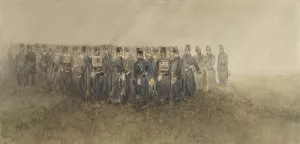 Pauze van een bataillon infanterie op de heide by Charles Rochussen Oil Painting