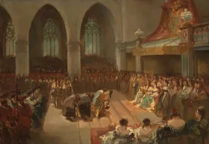 The coronation of William III and Mary Stuart, Anno 1689 by Charles Rochussen Oil Painting
