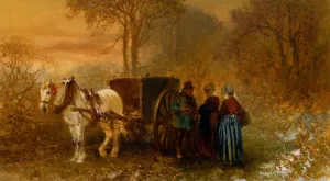 Travellers by a Horse and Cart in a Wooded Landscape by Charles Rochussen - Oil Painting Reproduction