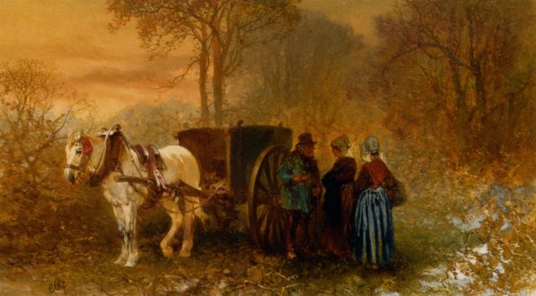 Main Product Photo of Travellers by a Horse and Cart in a Wooded Landscape Painting by Charles Rochussen