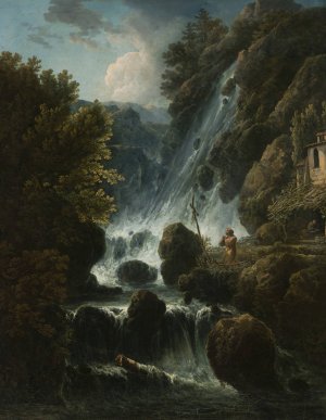 Hermit praying at the waterfall by Charles Santoire De Varenne Oil Painting