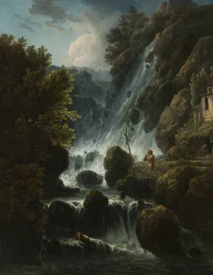 Hermit praying at the waterfall by Charles Santoire De Varenne Oil Painting