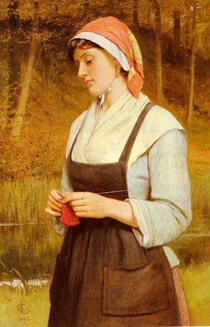 Knitting by Charles Sillem Lidderdale - Oil Painting Reproduction