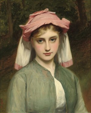 Portrait of a young girl in a forest by Charles Sillem Lidderdale Oil Painting