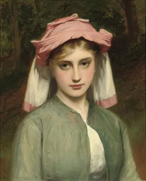 Portrait of a young girl in a forest by Charles Sillem Lidderdale Oil Painting