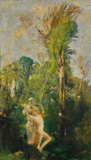 A Wood Nymph With A Statue Of Pan by Charles Sims Oil Painting