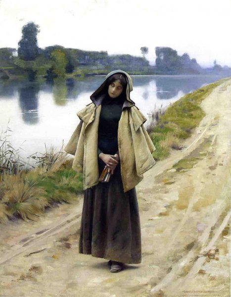 Girl by a Path by Charles Sprague Pearce - Hand-Painted Oil Painting Reproduction