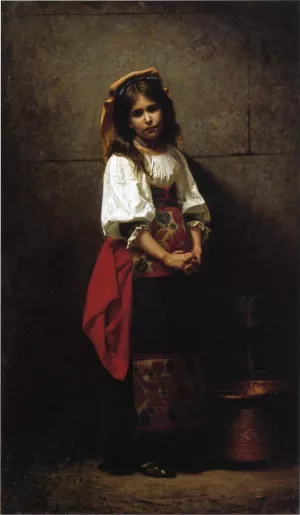 L'Italienne (also known as At the Fountain) by Charles Sprague Pearce - Oil Painting Reproduction