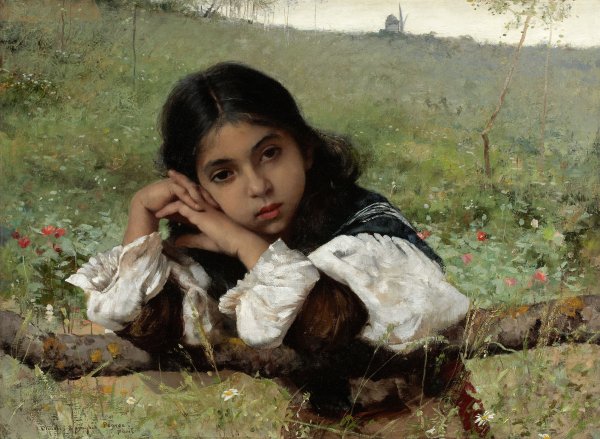 Moments of Thoughtfulness by Charles Sprague Pearce - Hand-Painted Oil Painting Reproduction