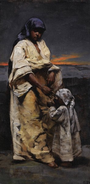 Mother and Child, Evening Desert by Charles Sprague Pearce Oil Painting