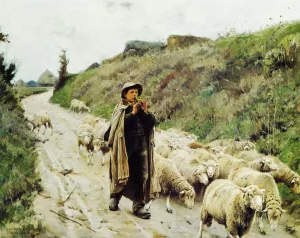 Return of the Flock Oil painting by Charles Sprague Pearce