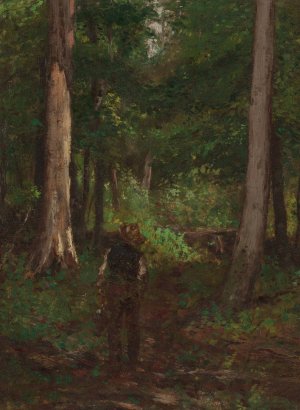 Figure on a Forest Pathway by Charles Stanley Reinhart Oil Painting
