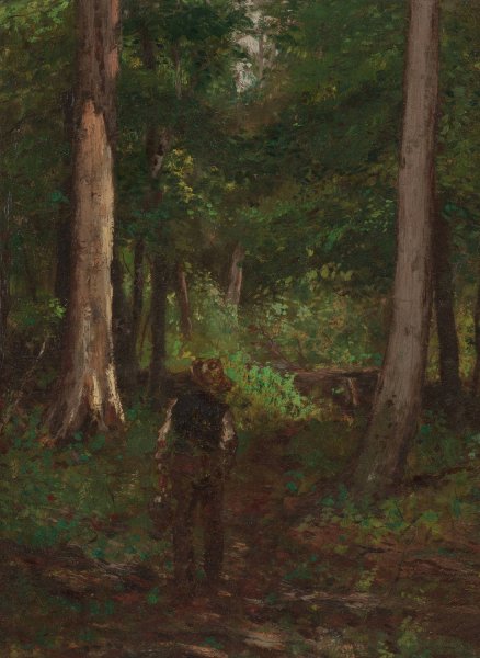 Figure on a Forest Pathway by Charles Stanley Reinhart - Hand-Painted Oil Painting Reproduction