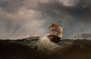 Shipping off the Coast in Stormy Sea, NY by Charles T. Dix Oil Painting