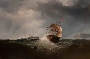 Shipping off the Coast in Stormy Sea, NY by Charles T. Dix Oil Painting