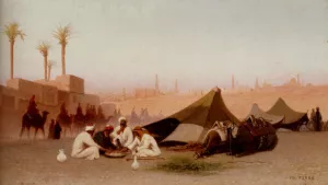 A Late Afternoon Meal at an Encampment, Cairo painting by Charles Theodore Frere