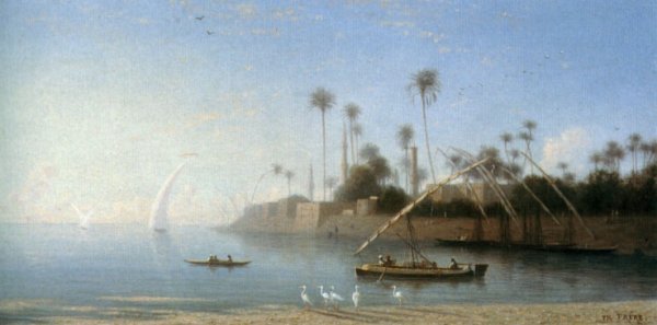 Main Product Photo of A View of Beni Souef, Egypt Painting by Charles Theodore Frere