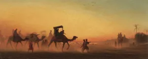 Caravane Au Coucher Du Soleil Oil painting by Charles Theodore Frere
