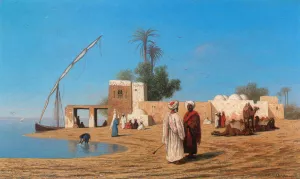 Un Vilage aux Bords de Nil - Haute Egypte Oil painting by Charles Theodore Frere
