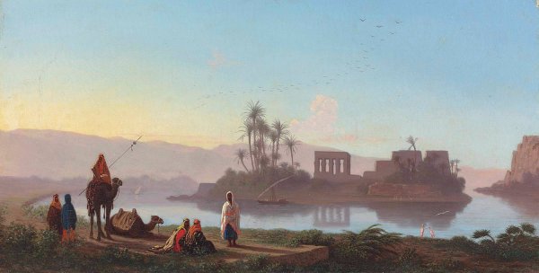 Vue de L'Ile de Philae, Nubie by Charles Theodore Frere - Hand-Painted Oil Painting Reproduction