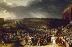 La fete de la Federation, le 14 juillet 1790, au Champ-de-Mars, actuel 7eme arrondissement. by Charles Thevenin Oil Painting