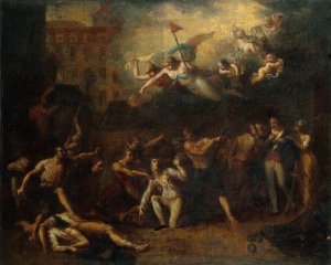 Mort de M. de Pelleport qui s'interposait pour sauver M. de Losme, officier de la Bastille, devant l'Hotel de Ville, le 14 juillet 1789 by Charles Thevenin Oil Painting