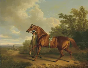 A Chestnut Hunter And His Groom In A Landscape by Charles Towne Oil Painting