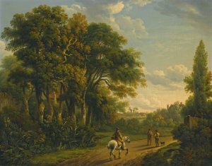 A Horseman And Figures On A Country Lane by Charles Towne Oil Painting
