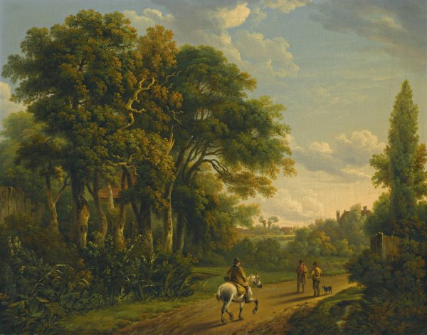 Main Product Photo of A Horseman And Figures On A Country Lane  Painting by Charles Towne