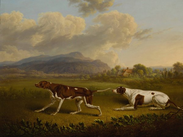 Main Product Photo of Two Pointers In A Landscape  Painting by Charles Towne