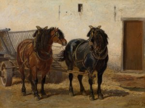 A Team of Horses by Charles Tschaggeny Oil Painting