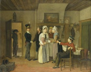The Soldier's Farewell by Charles Van Beveren Oil Painting