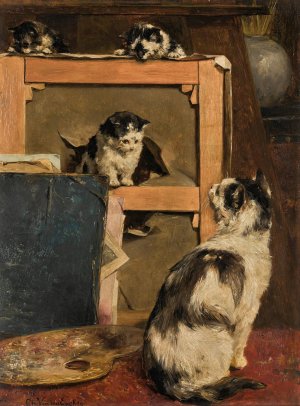 Cats At Play by Charles Van Den Eycken Oil Painting