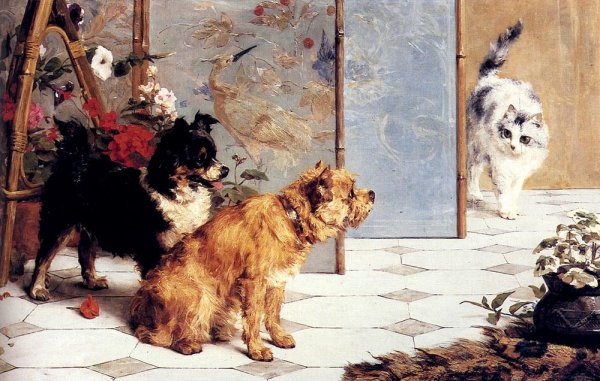 Main Product Photo of Playful Friends Painting by Charles Van Den Eycken