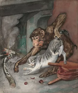 Bertrand and Raton by Charles Verlat Oil Painting