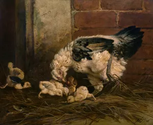 Hen with Chicken Oil painting by Charles Verlat